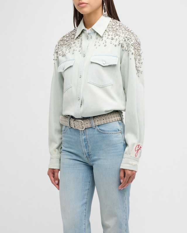 Golden Embellished Boyfriend Shirt